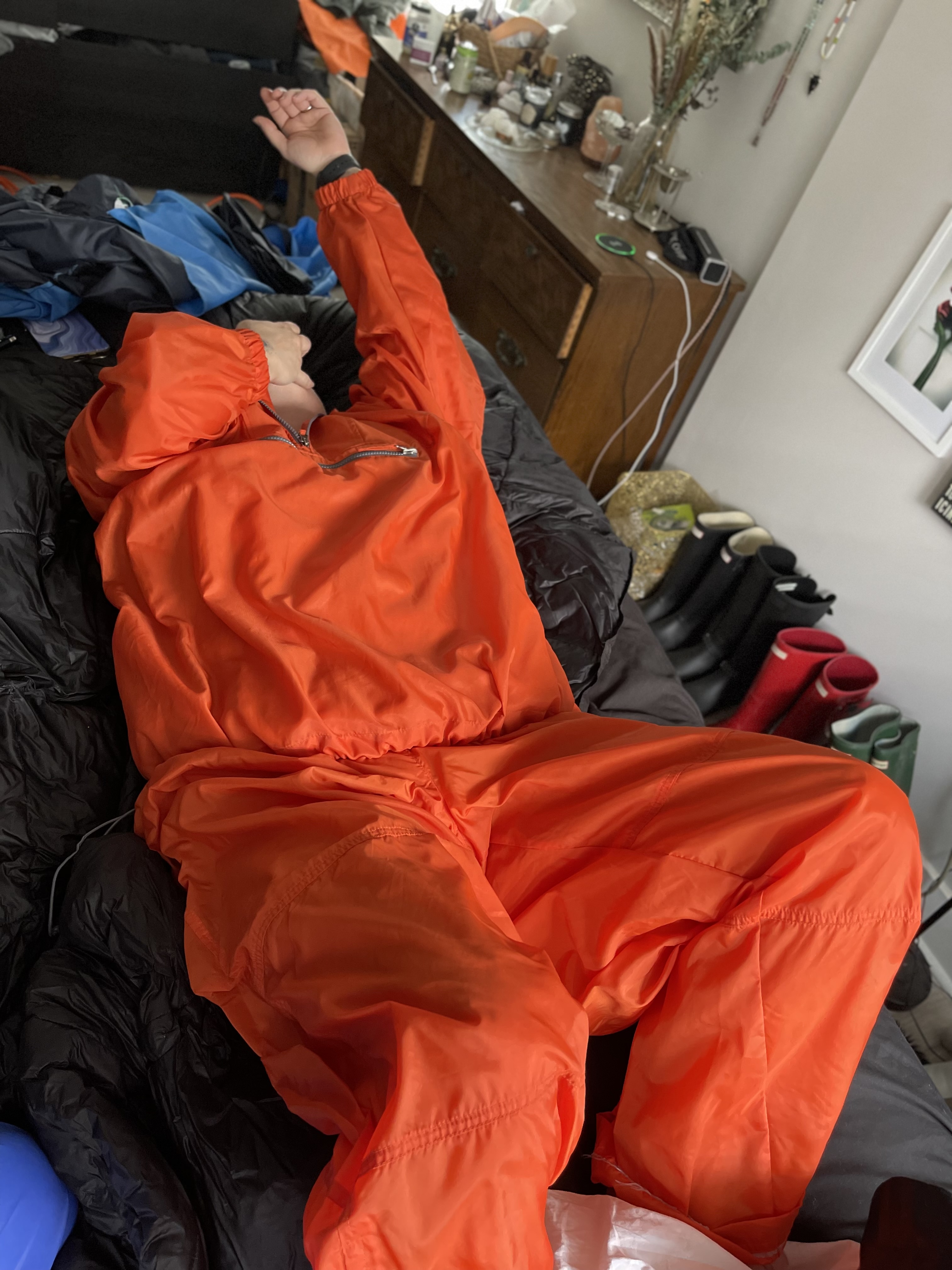 Orange Nylon windsuit