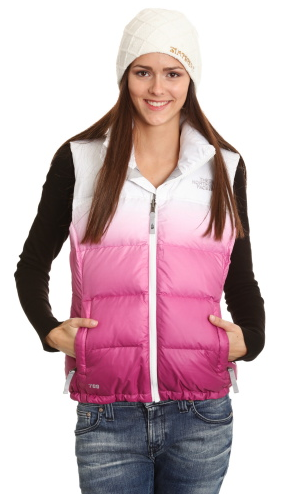Pink and white NF nuptse gilet