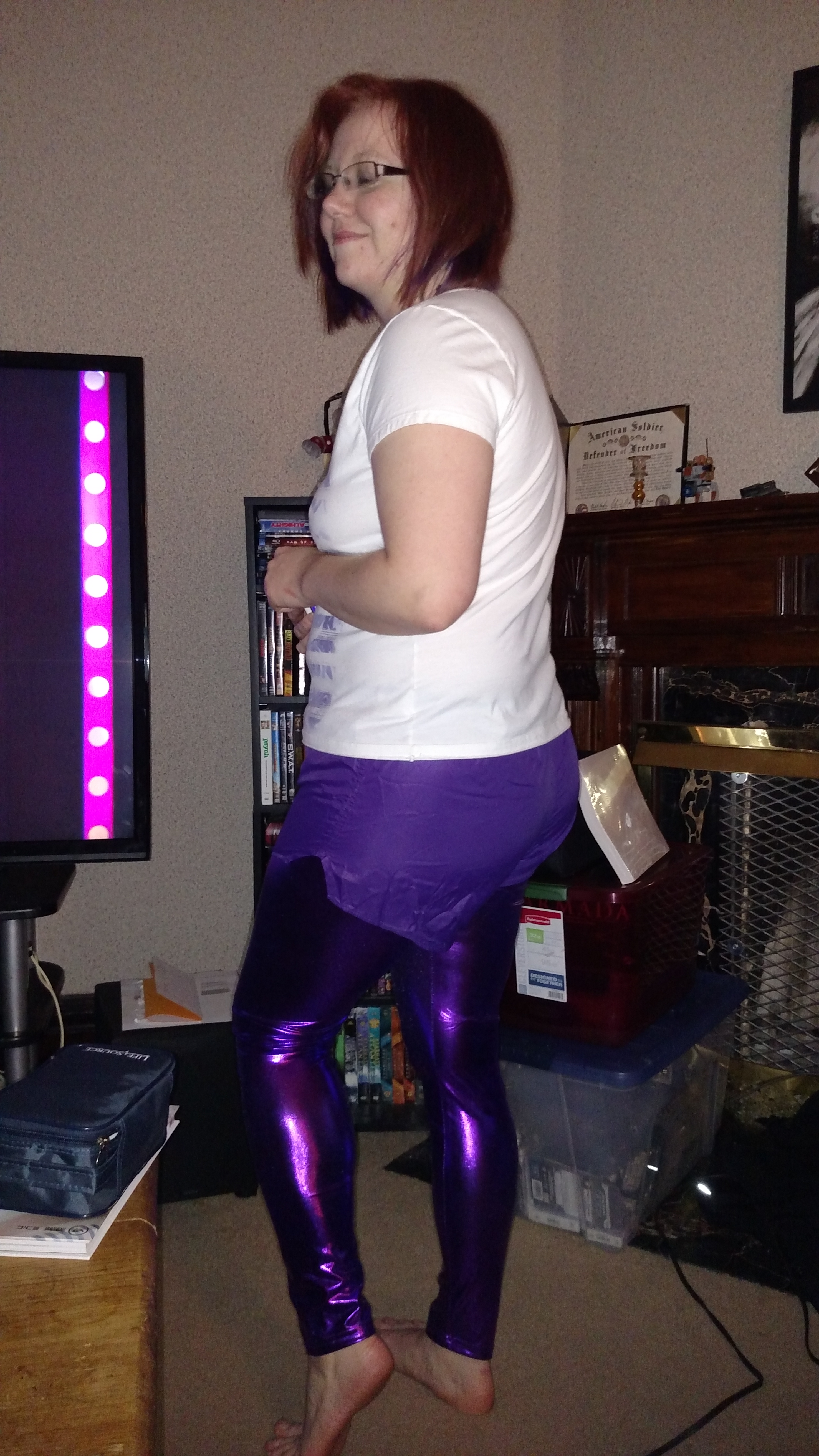 Purple Soffe with shiny leggings