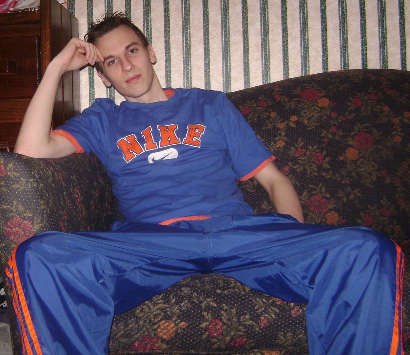 Royal blue with orange stripes