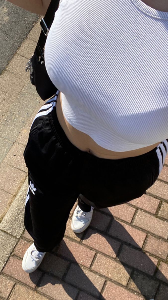 Sexy girl in adidas polyester pants