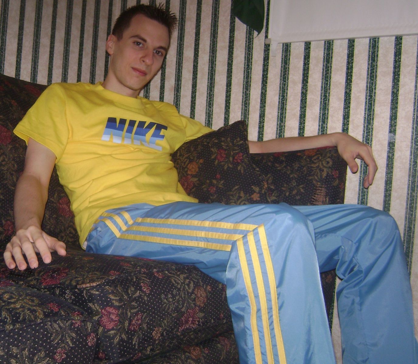 Sky blue with yellow stripes