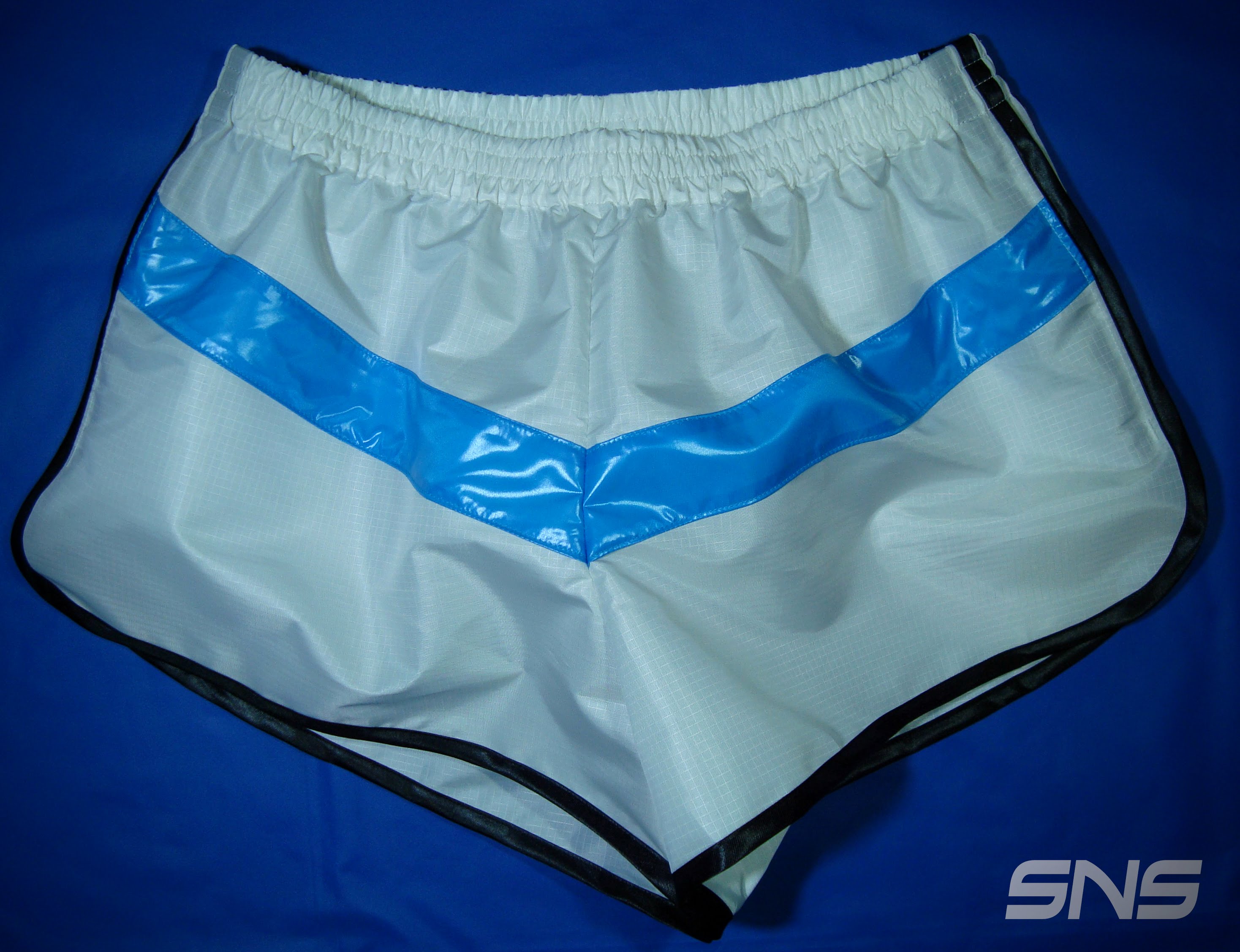 SNS Sportswear - Shiny Nylon Shorts (White Ripstop Nylon, Blue, Black)
