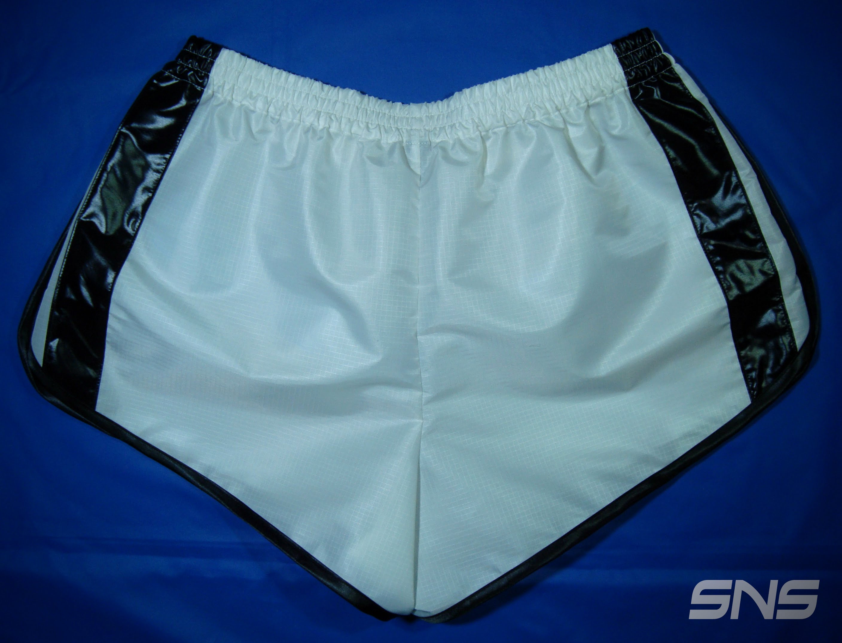 SNS Sportswear - Shiny Nylon Shorts (White Ripstop Nylon, Blue, Black)