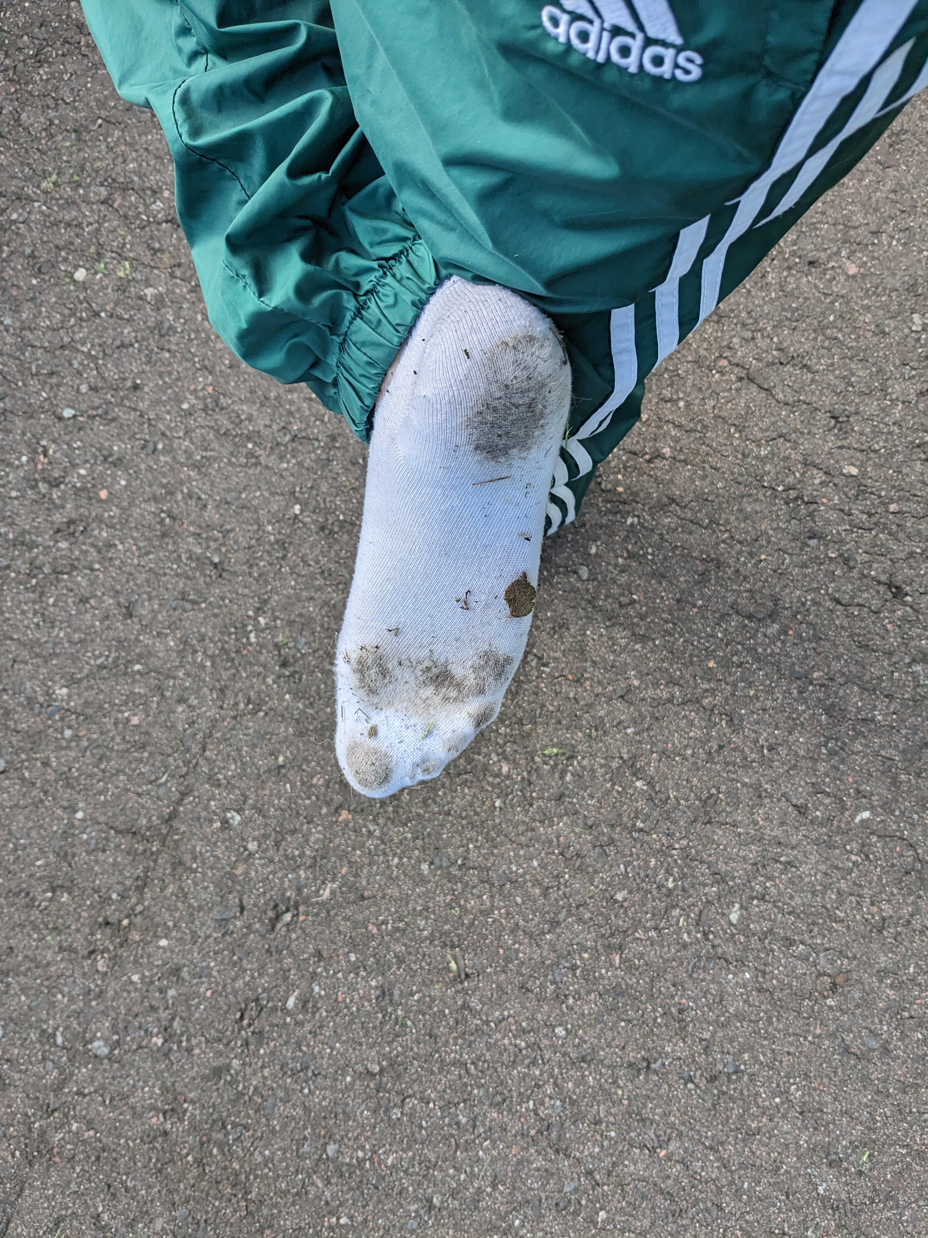 Swishy pants and white ankle socks