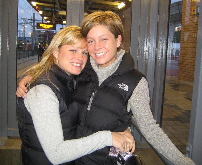 Two black NF Nuptse gilets at the station