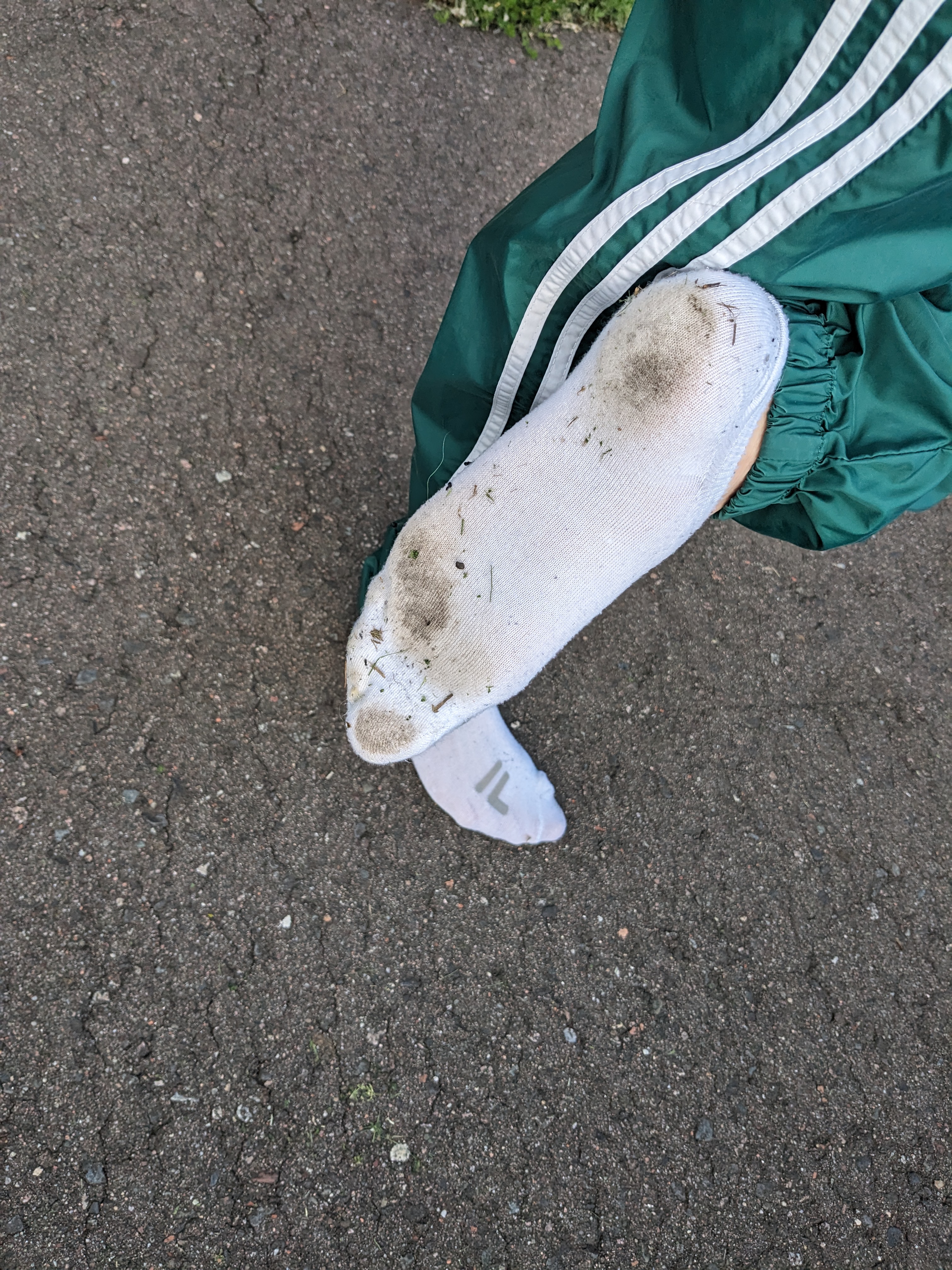 Unlined swishy pants and white ankle socks