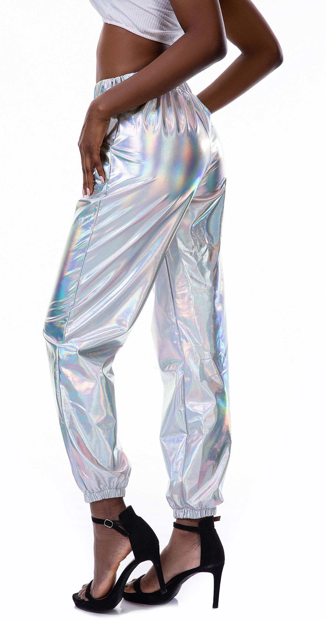 VISNXGI High Waisted Metallic Shiny Loose Sweatpants for Women Night Club Holographic Joggers Pants Beam Foot.jpg