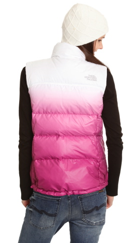 White and pink NF nuptse gilet girl