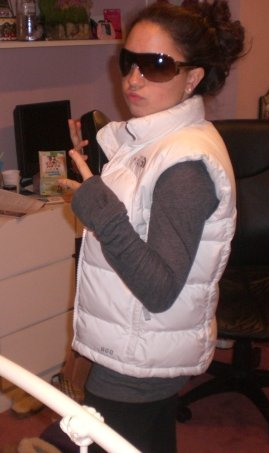 White TNF nuptse gilet girl