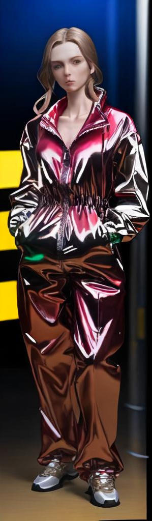 Woman in pink metal shellsuit